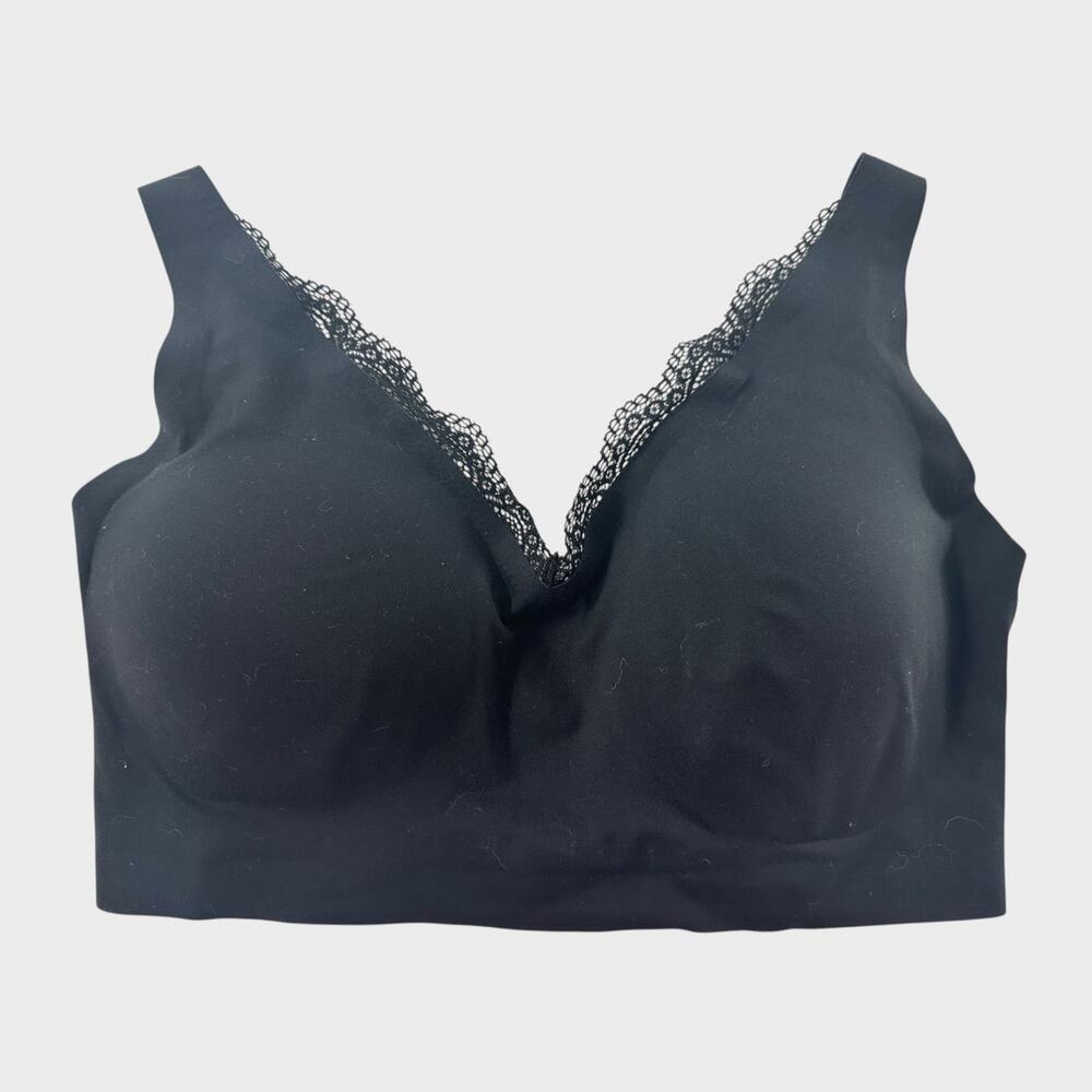 Maurices 1X Black Bra Stretch Seamless V Neck Lace Trim Pull On Design